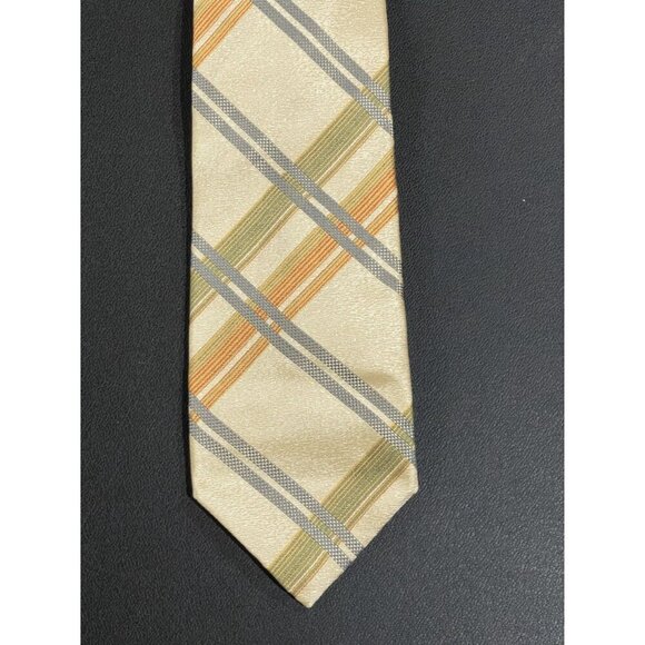 Tommy Bahama NWT Hand Sewn Woven Silk Tie Beige/Green/Orange/Blue Plaid Italy - Picture 6 of 7